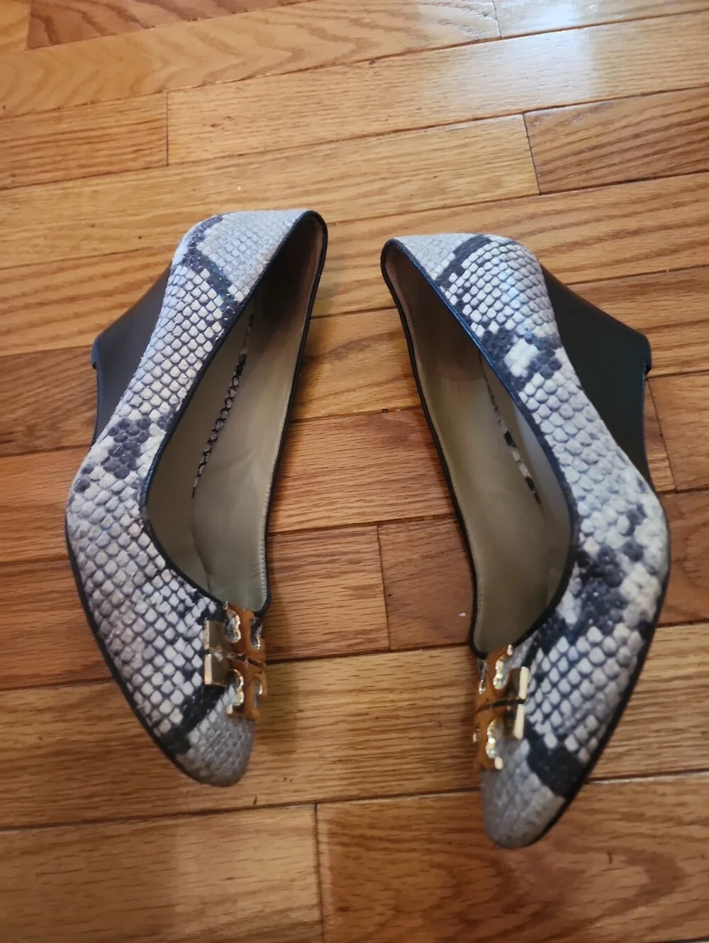 Tory Burch Raleigh  Snake-Print Wedge  with Gold Logo